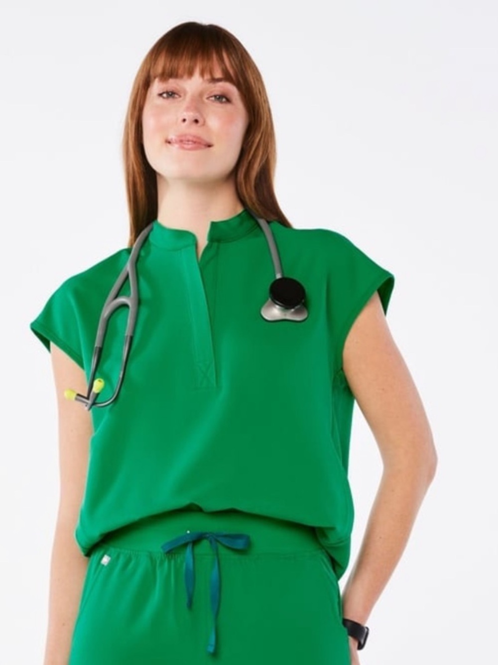 Figs Emerald Green Split-Neck Scrub Top XS